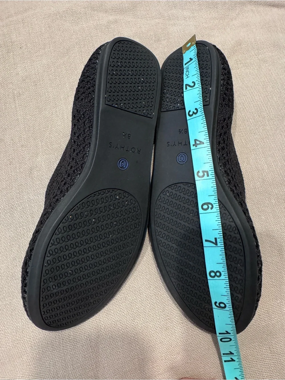 Rothy’s - The Point - Black Knit Flats with Blue Heel Trim- Shrunk / Fits Like 8